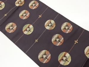 丸文に花葉・菱模様織出し名古屋帯